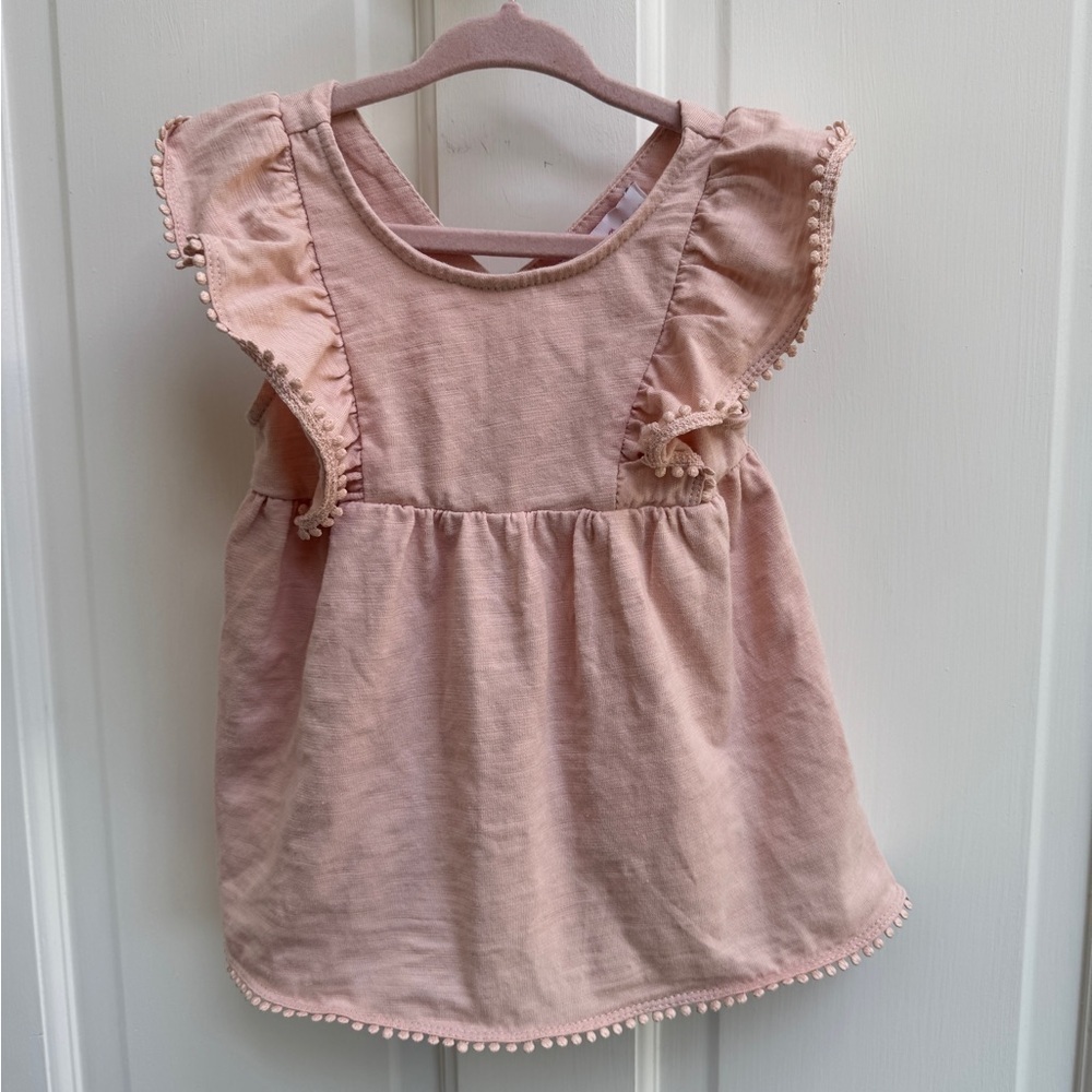Tommy Bahama 3T Girls Blush Pink Fringe Flutter Short Sleeve Blouse Top